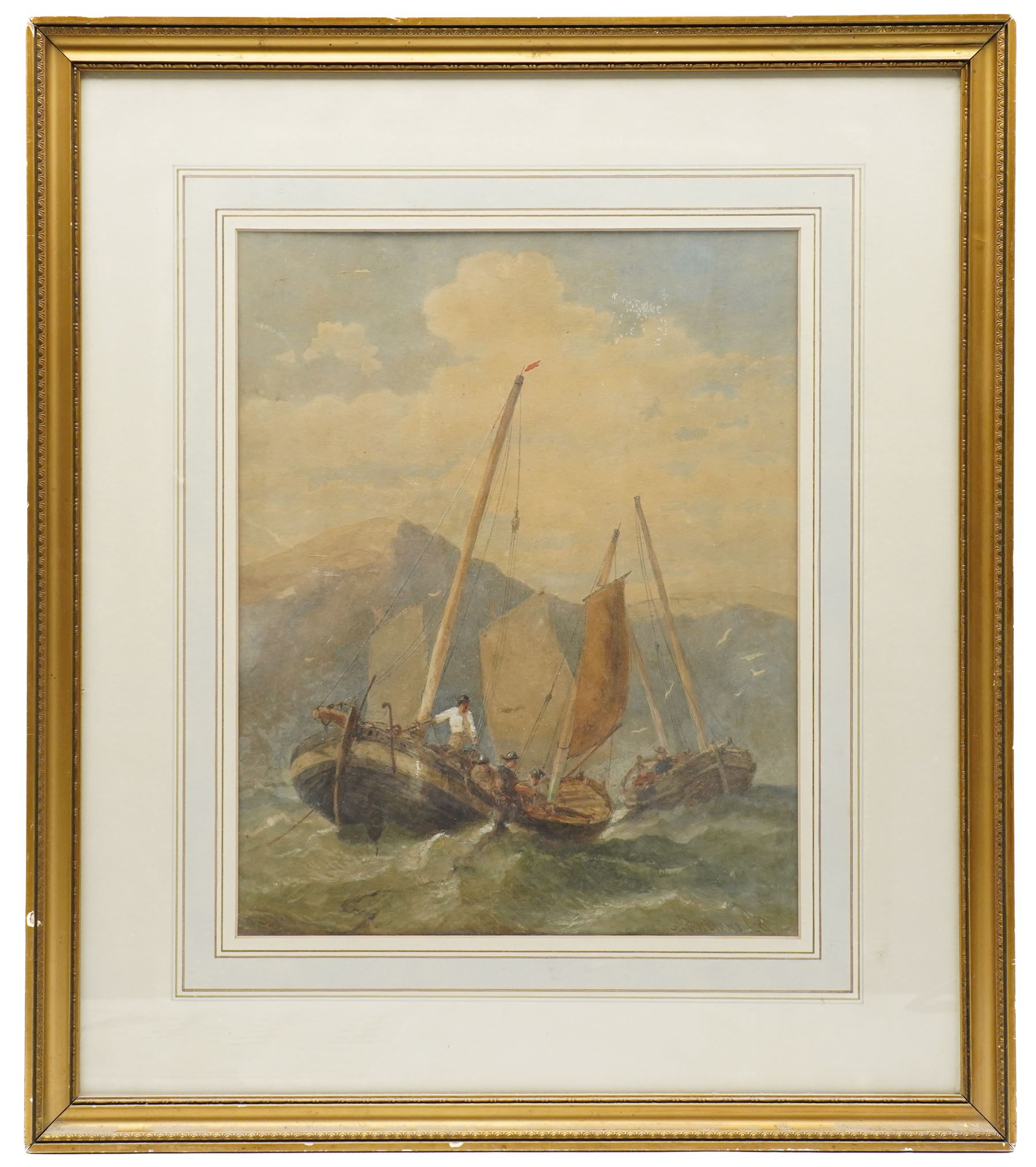 George Henry Andrews (British 1816-1898): Boats on Stormy Seas, watercolour signed and dated '69, 27cm x 34cm