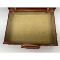 Papworth of Cambridge  leather attaché case, with brass fittings, with internal stationary compartments, H34cm, L47cm 