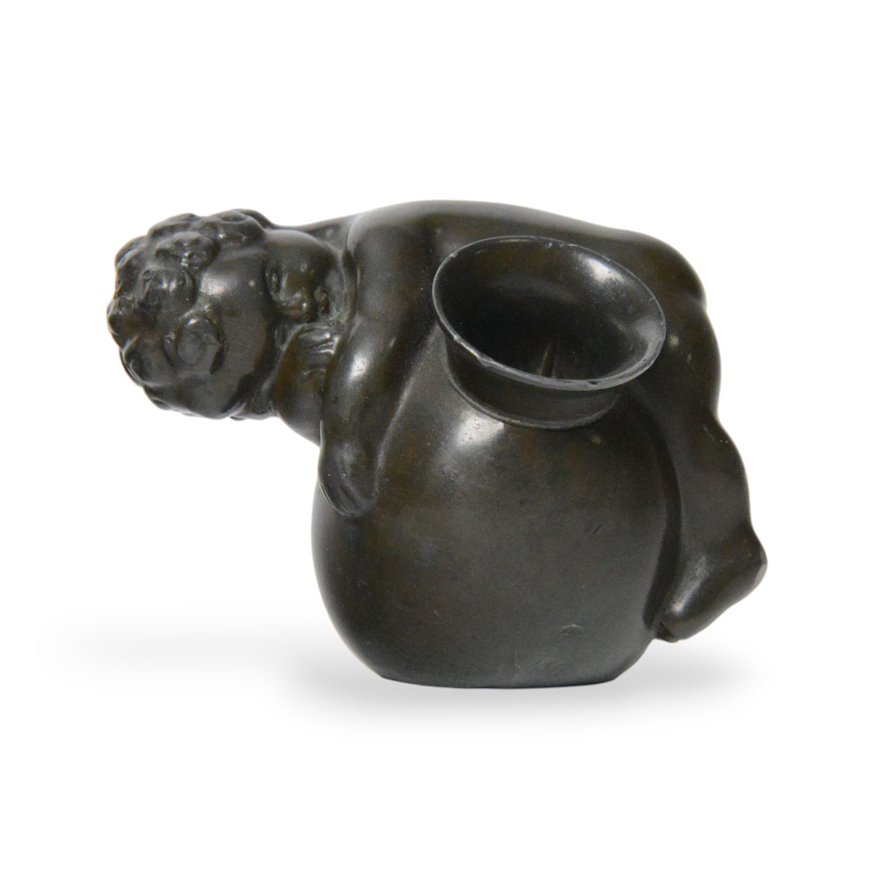 Just Andersen (Danish 1884 - 1943), bronze figure modelled as a putti sleeping upon a vase, signed beneath H6cm