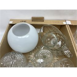 Collection of crystal and cut glass, to include drinking glasses, decanter, jug, claret jug, bowl, and other glassware, in two boxes 
