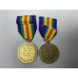 Five WW1 Lincolnshire Regiment Victory Medals awarded to 42327 Pte. T Davison; 29878 Pte. J.W. Simpson; 21702 Pte. H. Archer; 41348 Pte. J.A. Hart; and 9874 Pte. N. Ellis; some biographical information; all with ribbons (5)