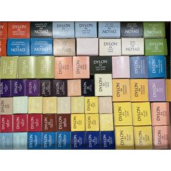 Haberdashery Shop Stock: Dylon fabric and clothes dye in various colours, Dylon Suede Shoe Colour, fabric paint and other associated materials in two boxes