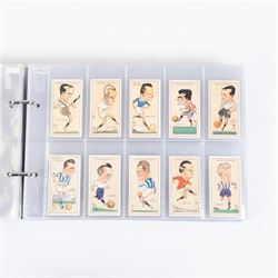 Collection of Edwardian and later Football related trading and cigarette cards, including forty-nine of fifty 1906 Ogden's Football Club Colours, 1922 PALS Footall series, ninety of one hundred 1925 Gallaher Famous Footballers, complete set of forty-four 1926 Ogden's Captains of Association Football Clubs and Colours, complete set of fifty 1927 Players Football Caricatures by MAC,  complete set of fifty 1927 Players Football Caricatures by RIP,  complete set of fifty 1930 Players Association Cup Winners, complete set of 50 1933 Ogdens AFC Nicknames etc, housed in brown cigarette card album