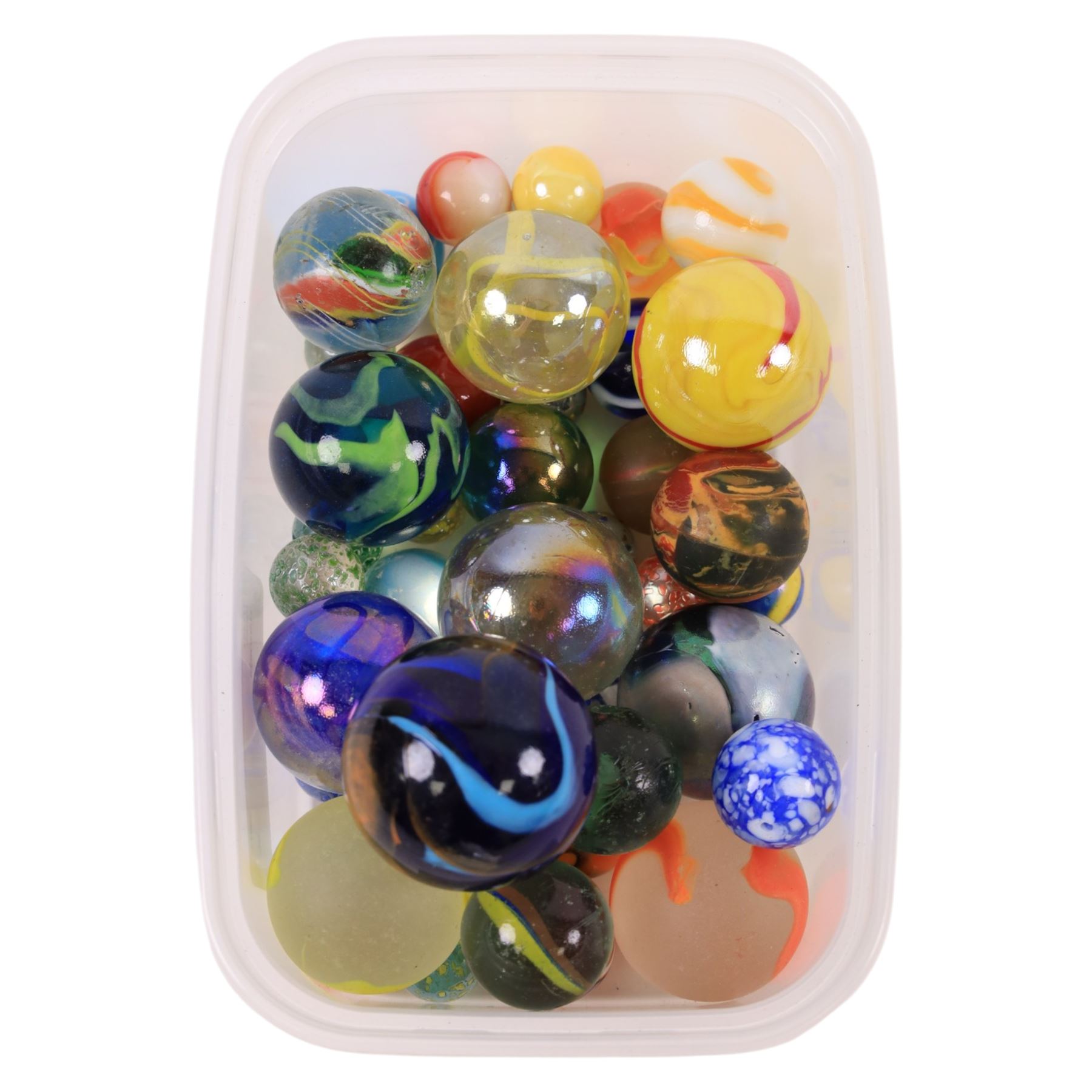 Collection of marbles, including larger examples