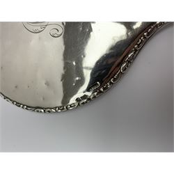 Two silver napkin rings by Collingwood & Sons Ltd, Birmingham 1928 and two other silver napkin rings hallmarked, approx 3.2oz, cased set of silver silver handled knives, hallmarked Sheffield 1915, together with a selection of silver plated flatware, to include Walker and Hall fish eaters set, cased nut cracker set with grape scissors, etc., plus a silver mounted hair brush and hand held mirror, hallmarked Chester 1919