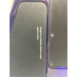 2015 Japanese Caparison Dellinger Prominence hand made boutique rock guitar in spectrum blue with clock inlays and Scaller tremolo; serial no.3200018; L100cm; in fitted case with certificate, registration card, tools etc