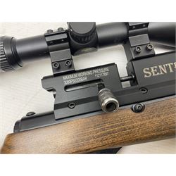 Lee Enfield Sentry Model 705 .22 cal. PCP rifle, with Nikko Stirling Mountmaster 4-12 x 50 scope and wooden stock with pistol grip; serial  no.112117897, L104.5cm overall; in soft carrying case  NB: AGE RESTRICTIONS APPLY TO THE PURCHASE OF AIR WEAPONS.