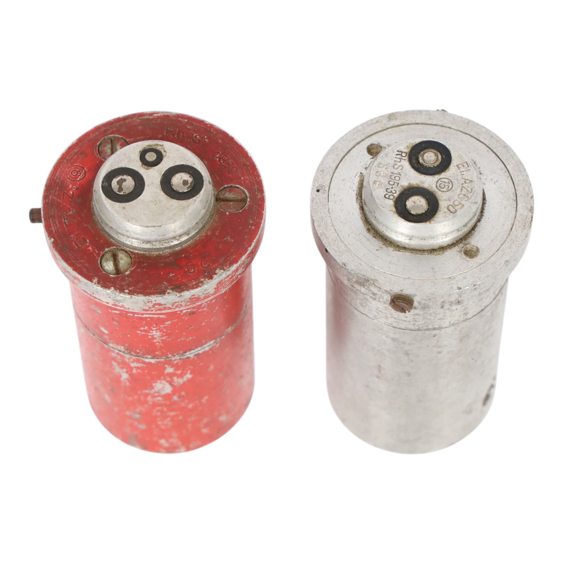 WWII German Luftwaffe bomb fuse EL.AZC50 RhS 195.39 63c and another EI. Zt. Z Rh.S 1939