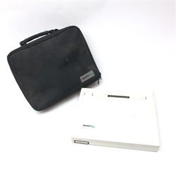  Retro Peacock TS32-25 Lap Top computer, white case with 19.5cm x 14.5cm folding screen, with mains lead charger and mouse in black carry case   