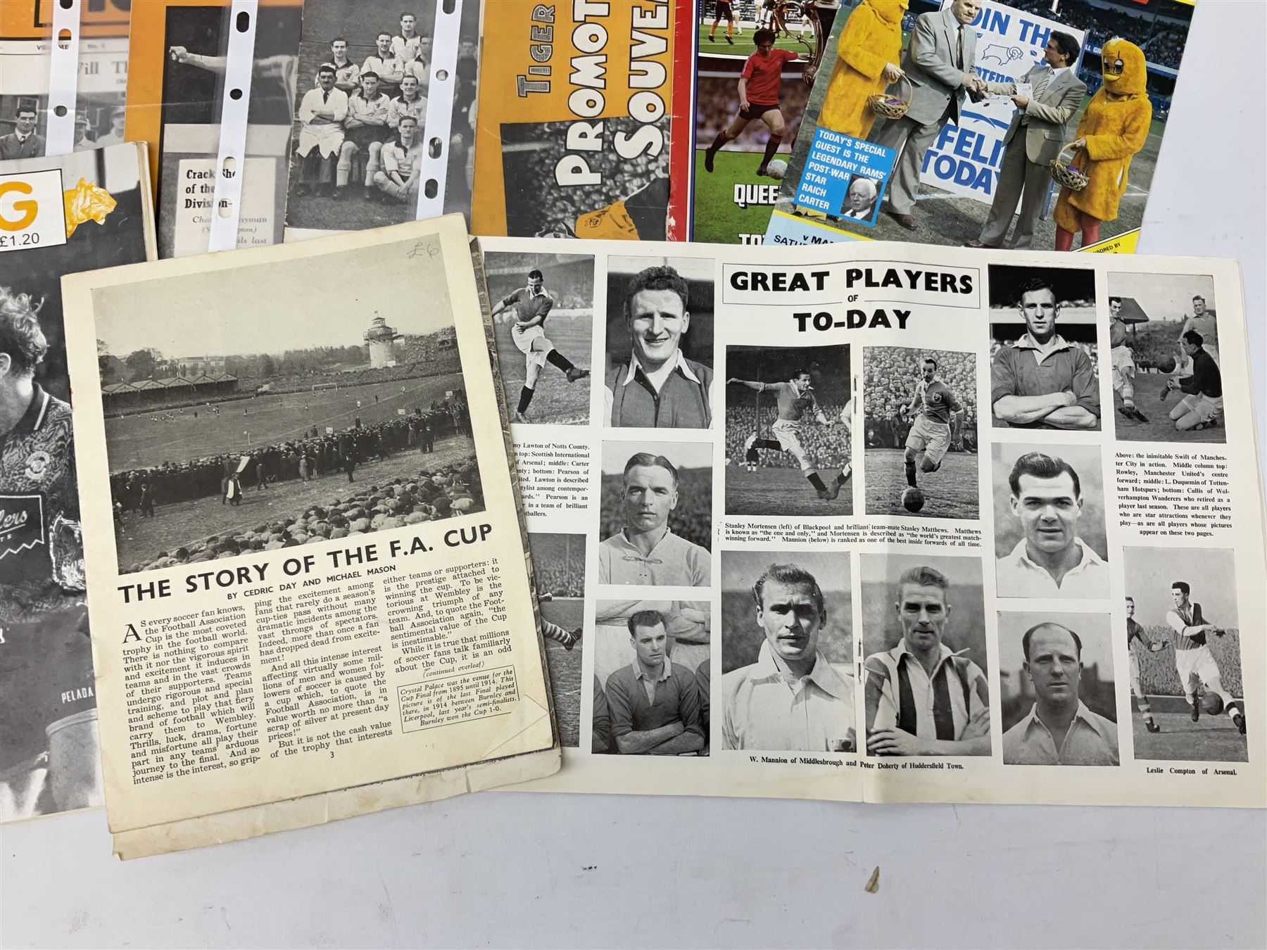 Raich Carter interest - four Hull City Tiger Mags 1949-50 and Promotion Souvenir 1948/49; Sunderland, Leeds, Middlesbrough, Hull City and England match programmes; Victor pirate F.A. Cup Final programme 1951; various magazine articles etc. Provenance: By direct descent from the family of Raich Carter having been consigned by his daughter Jane Carter.