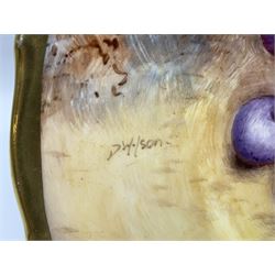 Aynsley Orchard gold pattern trio and vase, together with Edwardian Bone China plate, decorated with fruit, signed D. Wilson