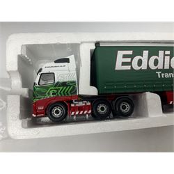 Corgi Eddie Stobart - three limited edition lorries; two Hauliers of Renown - CC13415 MAN TGA XXL Curtainside and CC14002 Volvo FH Curtainside; and  CC12607 Scammell Crusader Tautliner; all boxed (3)