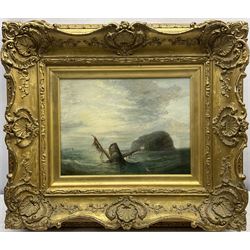 John Harvey Oswald (Scottish 1843-1895): 'A Sketch off the Bass', oil on panel, signed titled and dated 1865 verso 22cm x 30cm 
Provenance: private collection, purchased John Swan Limited 28th November 2013 Lot 45