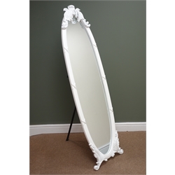  Ornate white finish dressing mirror with classical swag detail, H162cm, W48cm  