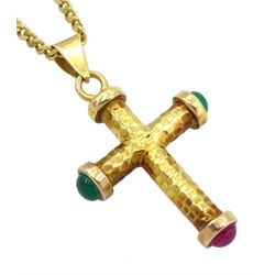 18ct gold paste stone set cross pendant necklace, stamped 750