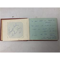 Mid 20th century autograph book, to include autographs from Beverley Sisters, Reg Varney, Ronnie Verrell, Betty Mitchell, etc, poems and verses etc