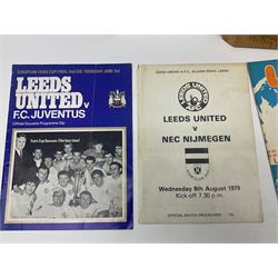 Leeds United football club - football association challenge cup competition final Saturday 11th April 1970 Chelsea vs Leeds United at Wembley programme, football association charity shield Saturday 10th August 1974 Leeds United vs Liverpool programme, various supporters pin badges, scarf for the league 1 playoff final Wembley stadium 25th May 2008, Danbury Mint 'Great Moments in the History of Leeds United' leather bound collectors edition, various used home game tickets etc