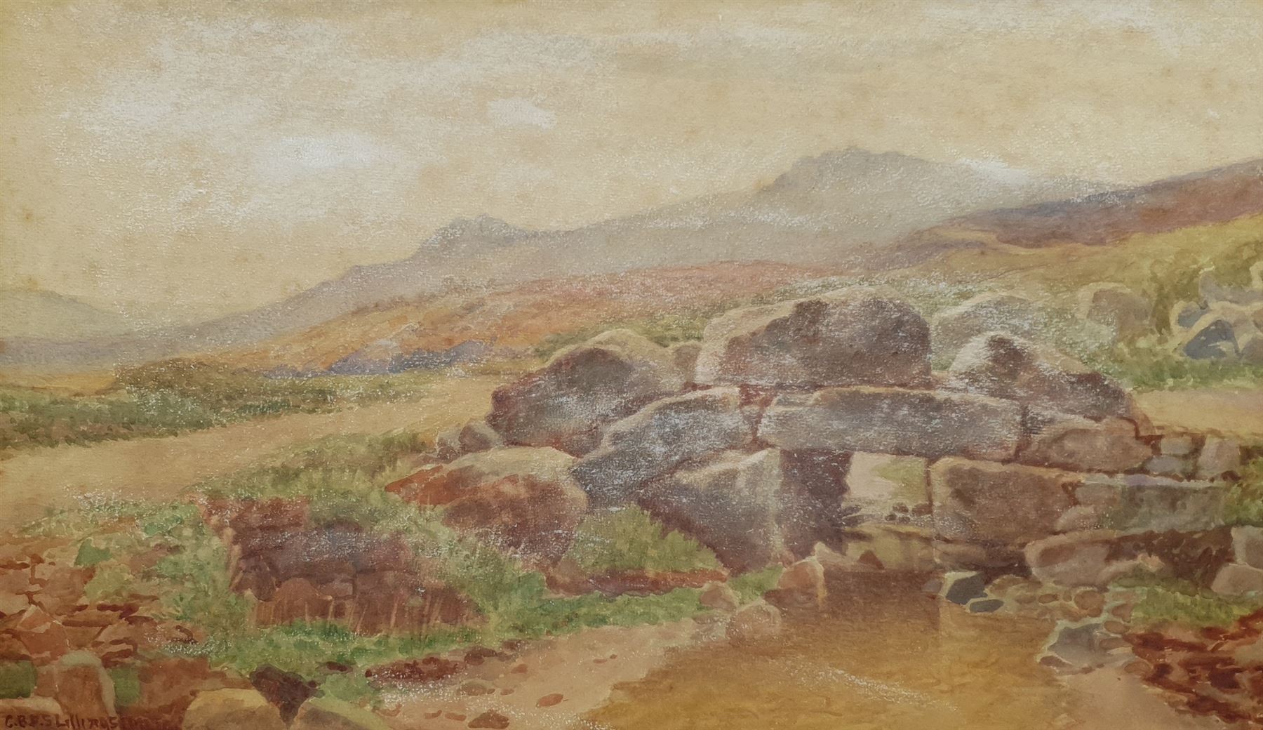George Brooks Percy Lillington (British 1850-1932): Stone Bridge Dartmoor, watercolour signed 30cm x 50cm; George Henry Jenkins (British 1838-1914): Sheep on Dartmoor, watercolour signed 17cm x 28cm (2)