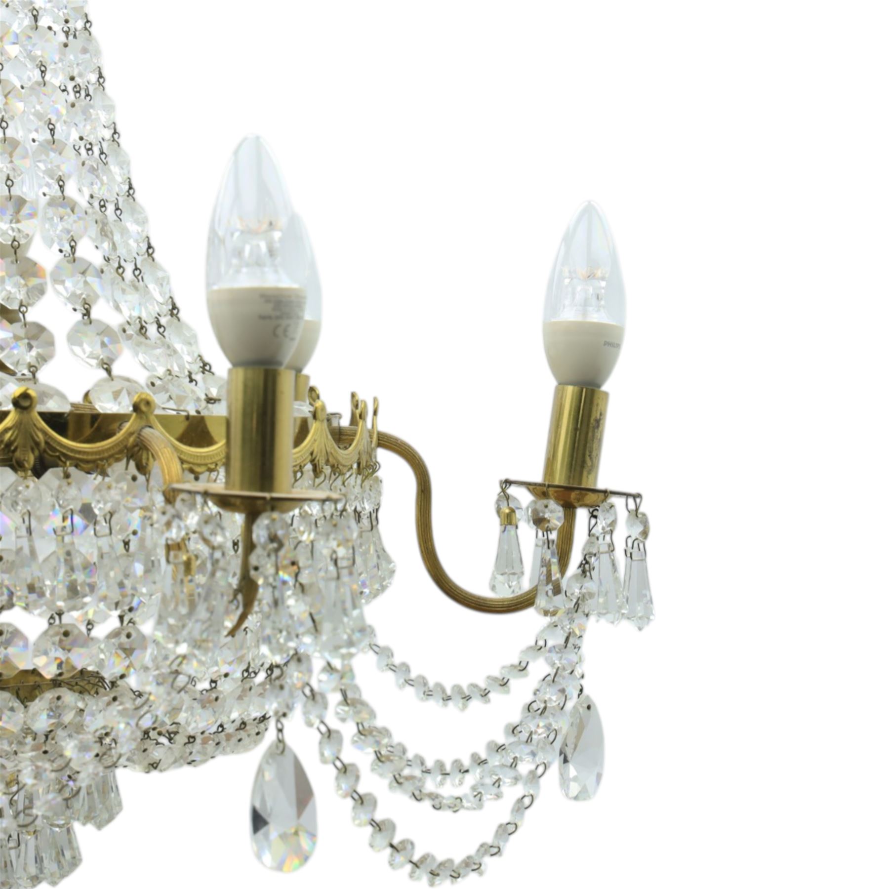 Late 20th century glass six branch chandelier, beaded glass  