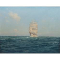 Walter Goodin (British 1907-1992): 'In Full Sail' Clipper at Sea, oil on board signed 59cm x 75cm
Provenance: with James Starkey Fine Art, Beverley, East Riding of Yorkshire, label verso