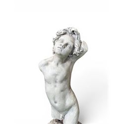 Early 20th century sculptured painted plaster figure of a boys torso, raised on 'stone' plinth