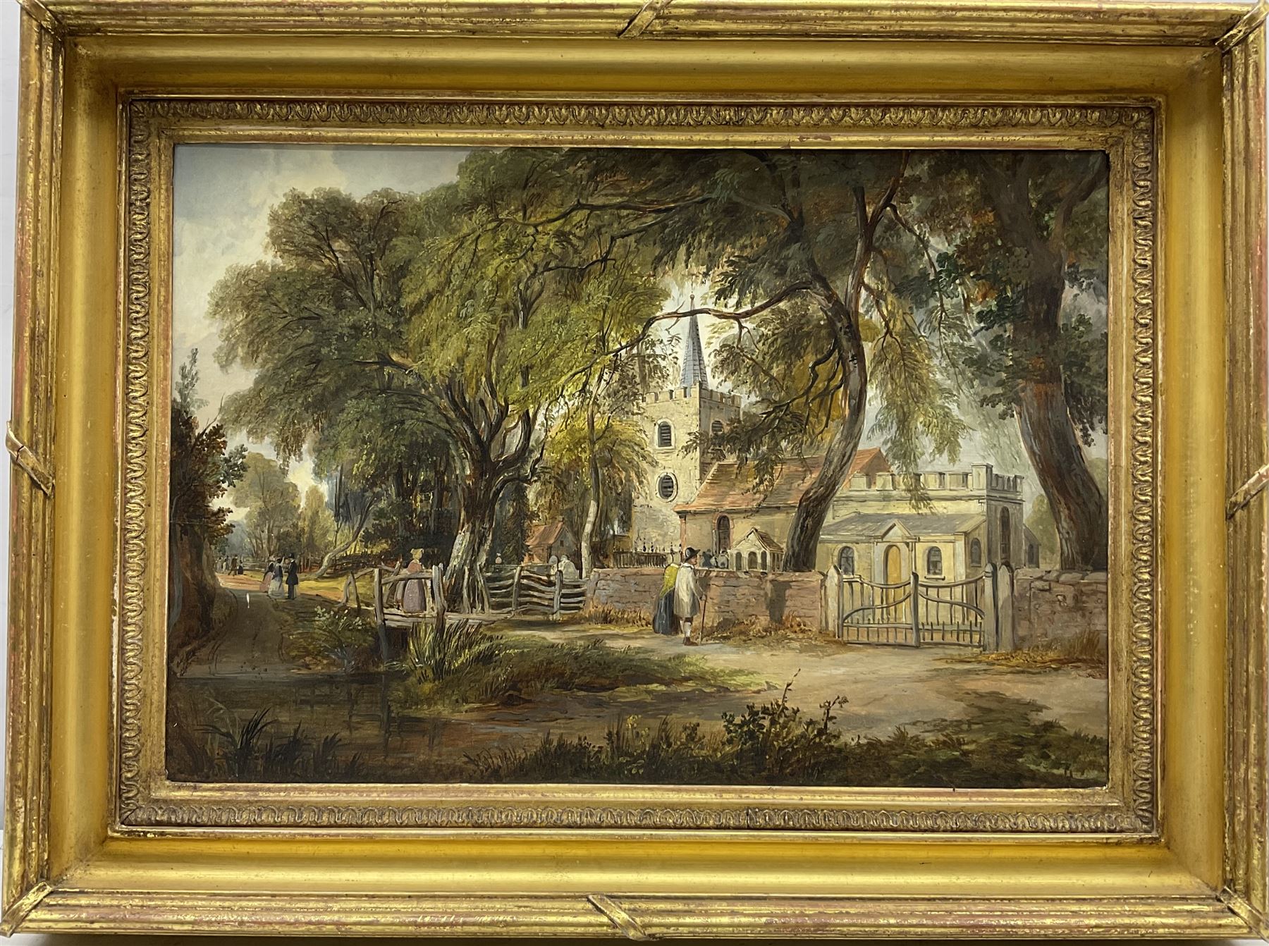 English School (19th Century): Country Church, oil on canvas unsigned 32cm x 46cm