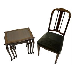 Pair of early 20th century mahogany side chairs; three mahogany occasional tripod tables; and a nest of tables (6)