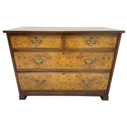 Late Victorian walnut straight-front chest, fitted with two short over two long figured drawers, on ogee rectangular feet