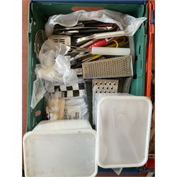 Meat saws, knives and other cooking utensils in two trays - THIS LOT IS TO BE COLLECTED BY APPOINTMENT FROM DUGGLEBY STORAGE, GREAT HILL, EASTFIELD, SCARBOROUGH, YO11 3TX