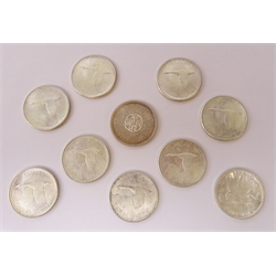  Ten Canadian silver dollars 1964, 1966 and eight 1967  
