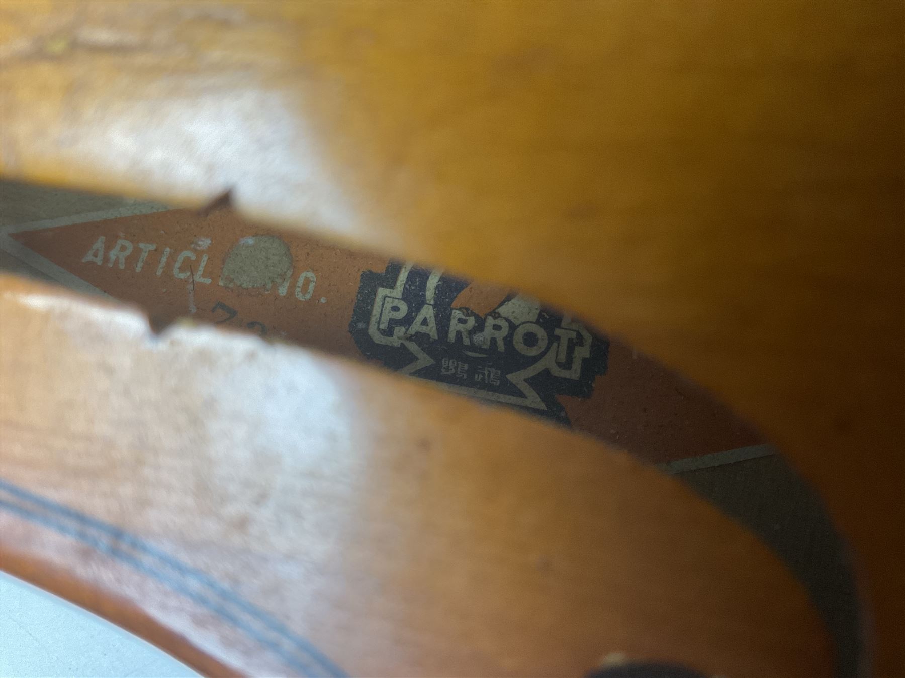 Four Chinese graduated violins - full size with 35.5cm two-piece back; three-quarter size with 33.5cm two-piece back; half size with 31cm two-piece back; and quarter size with 27.5cm two-piece back; all cased except full size; one with bow (4)