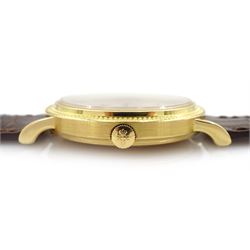 Patek Philippe 18ct gold perpetual calendar automatic wristwatch, Ref. 5039J, Cal. 240 Q, Movement 27 jewels, No. 775255, silvered dial with moon phases, 24 hour and leap year indication, with Patek Philippe Certificate of Origin, purchased 24 April 1997, service history, on Patek brown leather strap with 18ct gold buckle and additional black leather strap