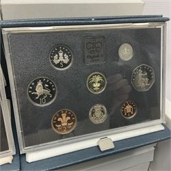 Fourteen The Royal Mint United Kingdom proof coin collections, dated two 1983, 1984, 1985, 1986, 1987, 1988, 1989, 1990, 1991, 1994, 1995, 1996 and 1999, all in folders with certificates