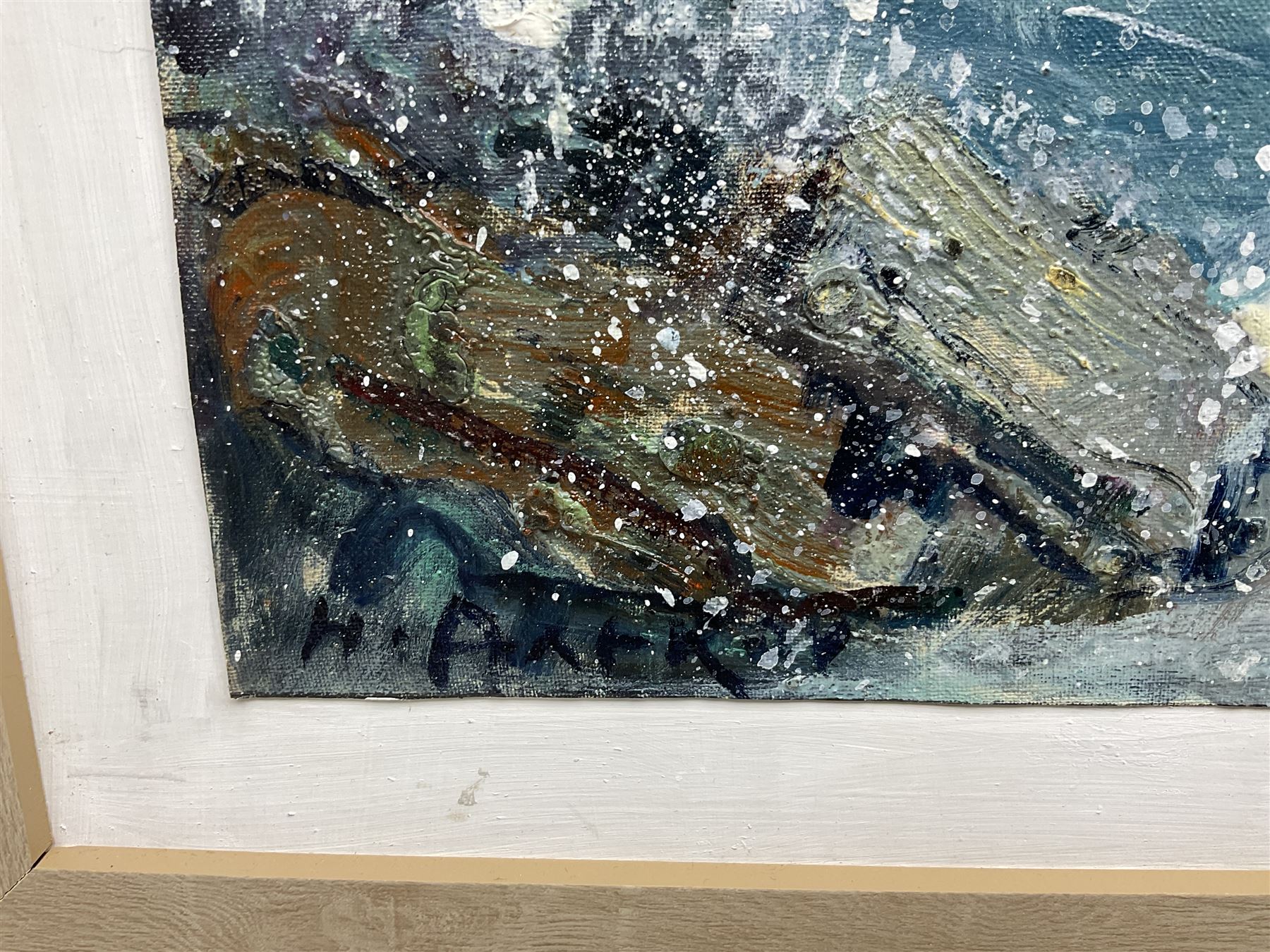 Rupert Aker (British Contemporary): Seascape, mixed media on canvas laid on board signed 19cm x 45cm