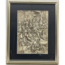Albrecht Dürer (German 1471-1528): 'The Martyrdom of Saint John', wood cut from The Apocalypse portfolio first pub. 1498, 38cm x 27cm