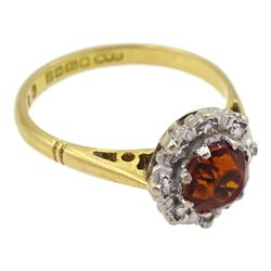 18ct gold orange garnet and diamond chip ring, Birmingham 1968