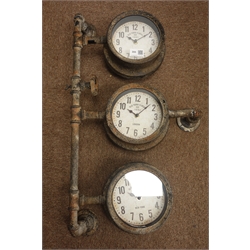  Industrial style Pipe clock with three dials, H68cm, W40cm, D13cm  