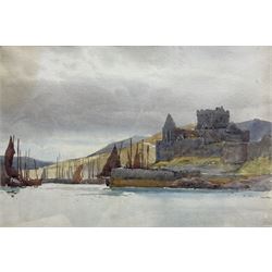 Ernest Dade (Staithes Group 1864-1935): 'Peel Castle Isle of Man' - Fishing Boats in the Harbour, watercolour, signed titled and dated 1889 verso 22cm x 33cm 
Provenance: private collection, purchased David Duggleby Ltd 15th September 2014 Lot 205; previously in the Robert (Pat) & Mary Patterson collection. Pat was curator of the Castle Museum York (1951-1972) and under his charge it grew to be the most visited museum outside London. They lived in Runswick Bay.