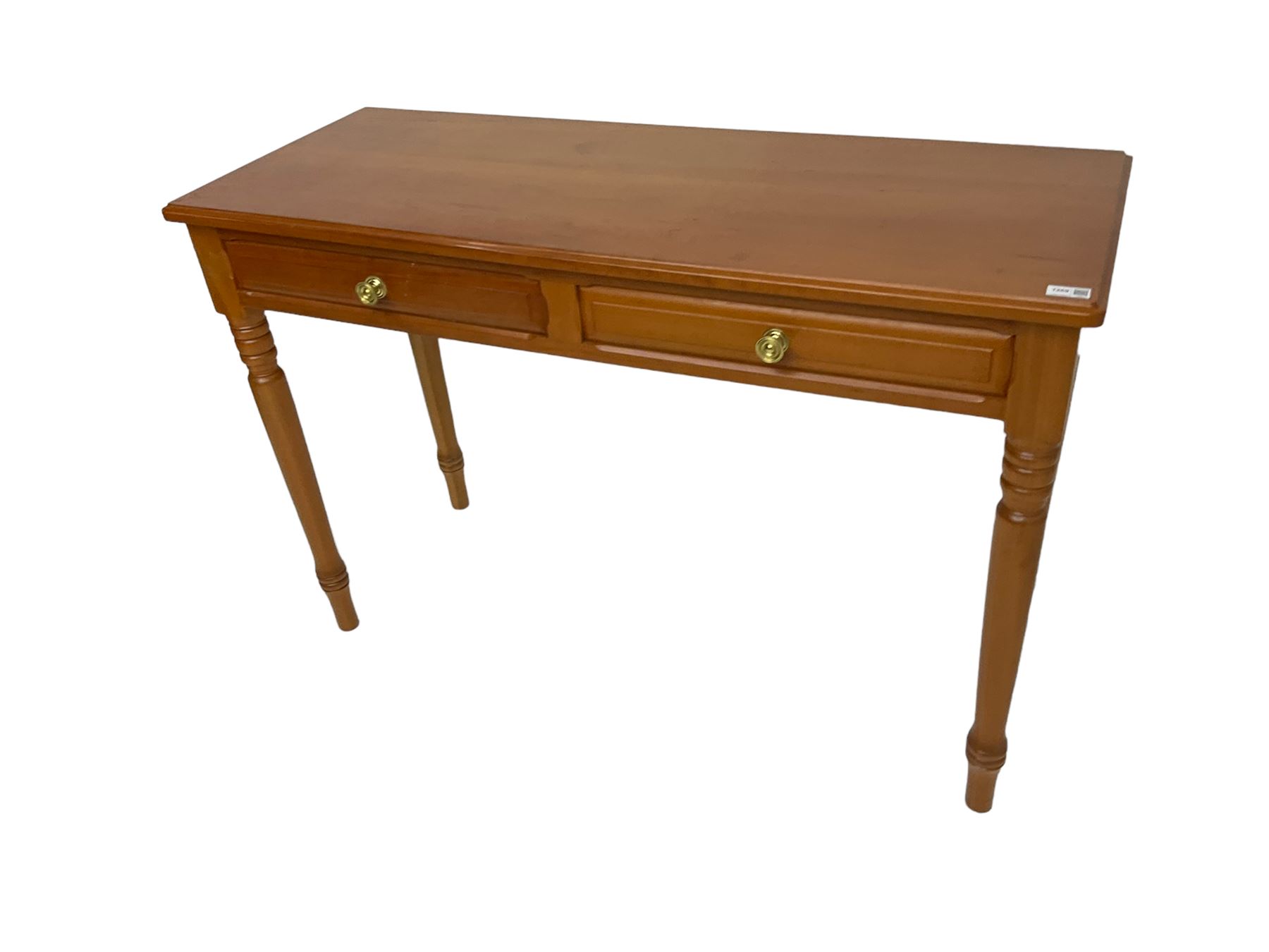 Knightman - cherrywood side or console table fitted with two drawers, on tapered turned supports by Horace Knight workshop of Balk, Thirsk