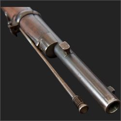 Snider-Enfield service rifle .577 calibre, barrel 33 in., tangent/ladder back sight, action marked with crowned V.R BSA & Co 1872, full stocked with two barrel bands, steel clearing rod, walnut stock marked Mx1 93 Birmingham, overall L124cm