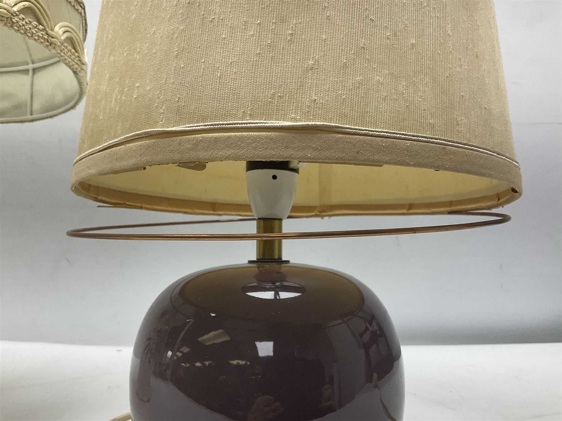 Copeland Spode table lamp with floral decoration, together with another table lamp, largest with shade H57cm