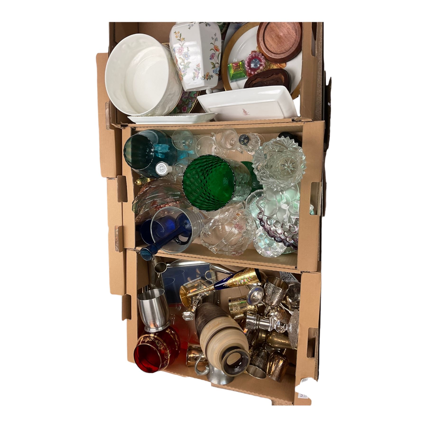Large collection of glassware and ceramics, including Aynsley, Crista; D'Arques etc in five boxes 