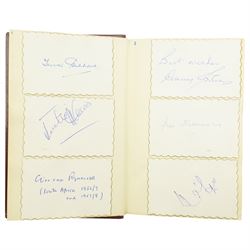 K S Ranjitsinhi - Jubilee Book of Cricket 1897, rebound in full calf and incorporating approximately 250 autographs of international cricketers, collected, compiled and presented by John E Harrison, all edges gilt together with a folder of correspondence, birthday card from Don Bradman, cuttings and autographs etc and a small album of photographs and correspondence