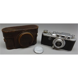  Leica ll Camera, model 111A, No.236558, with Leitz Elmar f=5cm 1:3,5 lens, with cap in original leather case  
