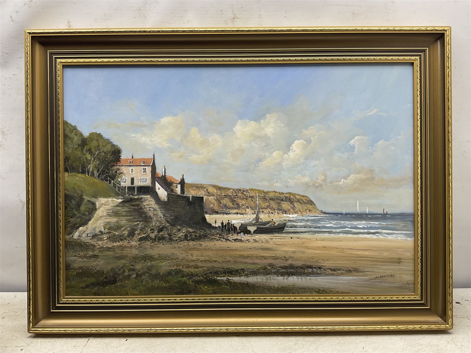 Colin Russell (Northern British 1932-2009): Robin Hood's Bay, oil on canvas signed 49cm x 74cm 