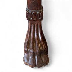 William IV mahogany and brass-inlaid marble serving table, the rectangular marble top featuring yellow tones, bordered by inlaid coloured marble bands in red and black, the frieze with brass-inlaid Boulle-inspired foliate panels on ebony, lower edge with beaded moulding, front legs inlaid with a stripped band of coromandel above carved acanthus leaves, tapering to carved lion paw feet, circa 1830