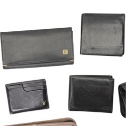 Collection of wallets, purses and bags, including MontBlanc key case and purse, Links London mini magic slate and case, Dunhill wallet and cheque book, Launer men's black leather wallet, Aigner card holder, Kurt Geiger black crocodile-embossed leather portfolio holder, etc (20)