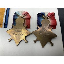 Representative display of five WWI Campaign Stars and Medals to different recipients comprising 1914 'Mons' Star to 13800 Gnr. R. Pexman R.F.A.; 1914-15 Star to TS822 F. Bage T.R. R.N.R.; British War Medal to 90461 Dvr. A.A. Cross R.A.; Mercantile Marine Medal to Patrick J. Magrath; and Victory Medal to 2657 Cpl. W.R. Kenny Norf. Yeo.; all with ribbons (5)