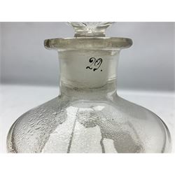 Three Victorian apothecary chemist bottles complete with labels and glass stoppers, H22cm