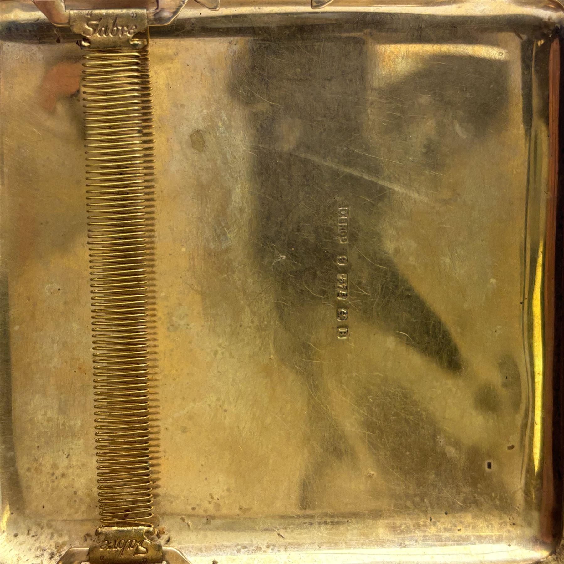 1920's 9ct gold cigarette case, of rounded square form with engraved monogram to cover, hallmarked D Bros, Birmingham 1926, also marked 9 275, H8cm W8cm
